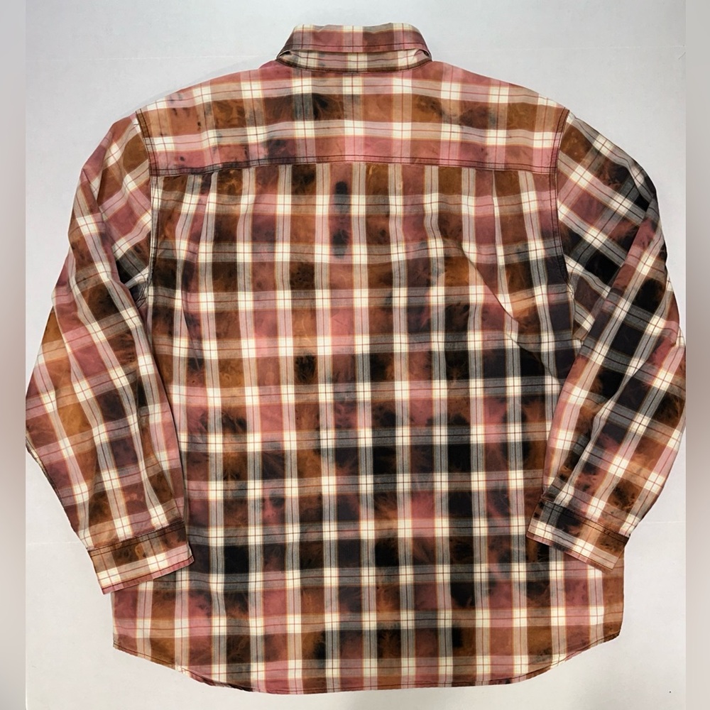 Carhartt Relaxed Fit 2XL Upcycled Reworked Bleach Dye Plaid Button Down Shirt - Picture 2 of 15